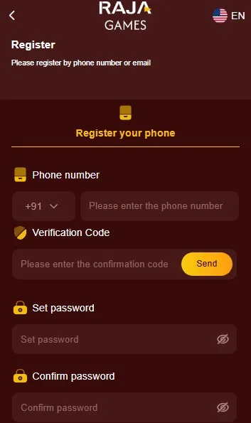 Raja game register page
